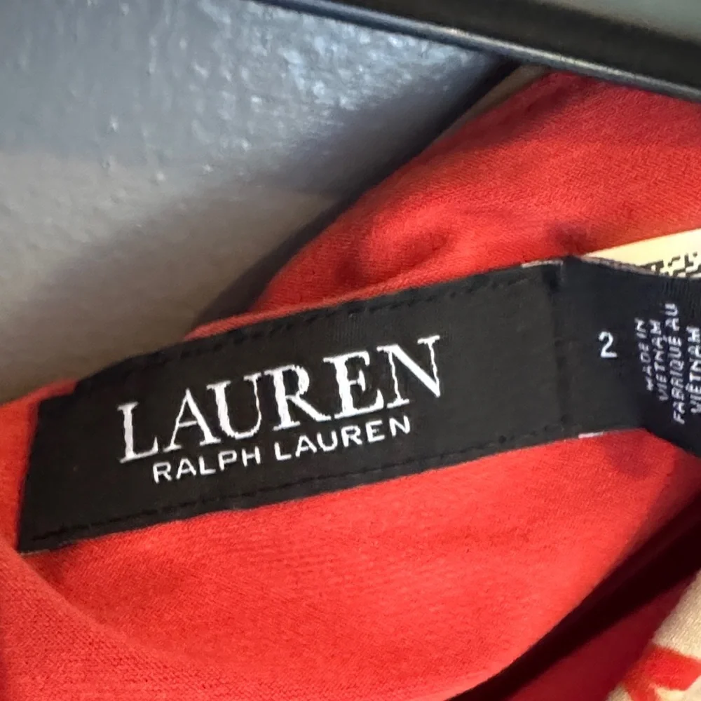 Ralph Lauren Red and Gold Floral Midi Dress only worn once. No wrinkle material. - Picture 2 of 3